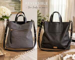 Kooba Convertible Tote Shoulder Bag Black Leather Gray Canvas Gold Hardware...